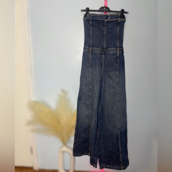 Zara Strapless Wide Leg Denim Jumpsuit size Medium - Picture 5 of 6